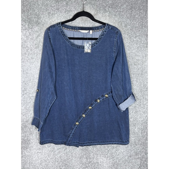 Soft Surroundings Tops - Soft Surroundings Chambray Tunic Top Womens Size Large Blue Long Sleeve Roll Tab
